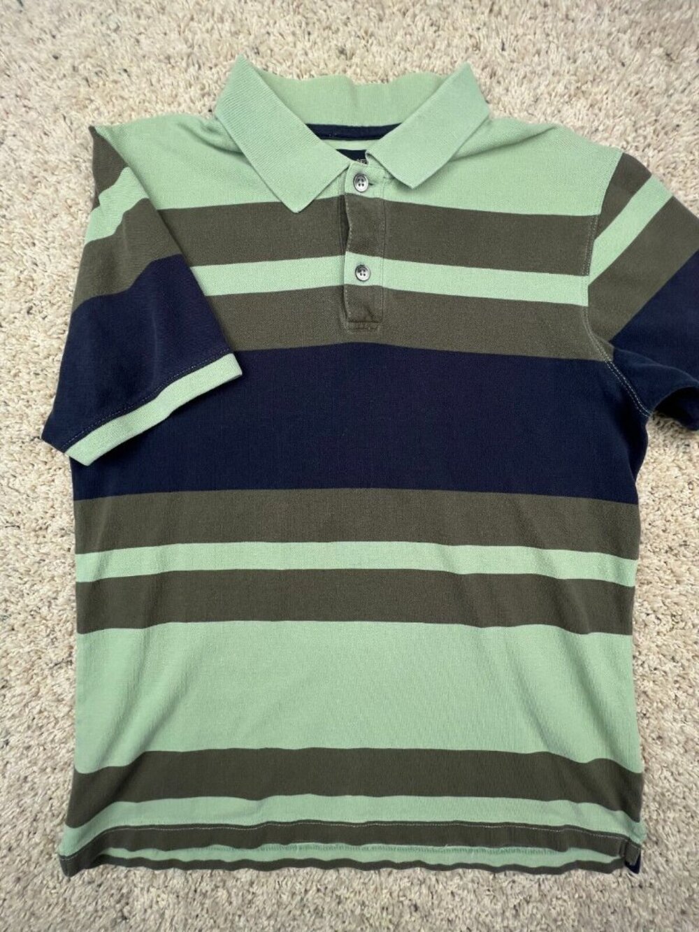 Banana Republic Polo Shirt Mens Medium Green Brown Striped Short Sleeve Casual